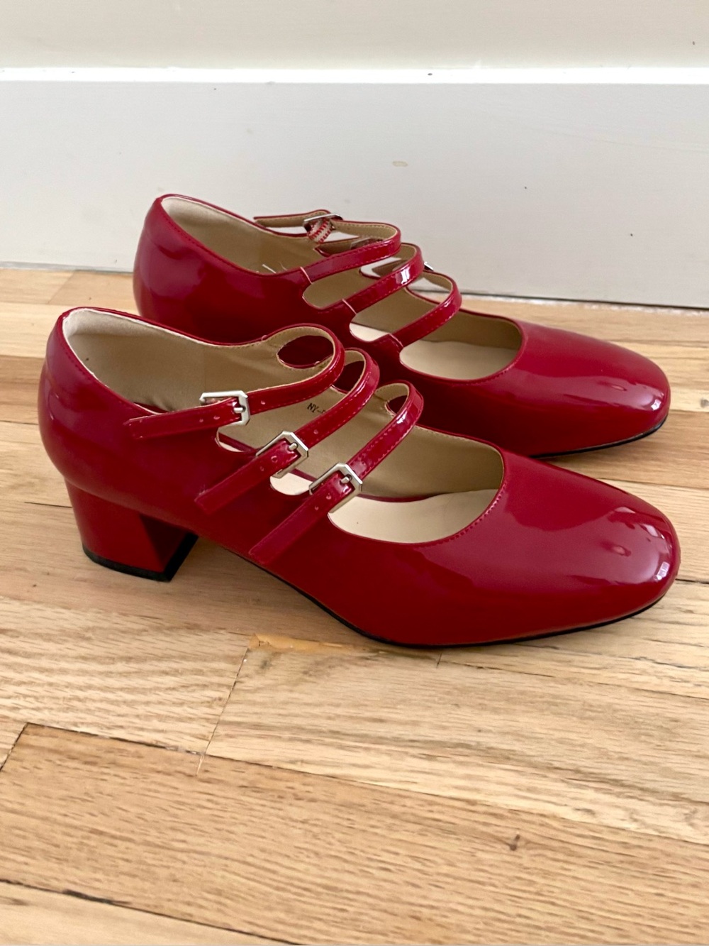 Red Triple-Strap Mary Jane Heels - Women's Dress Shoes